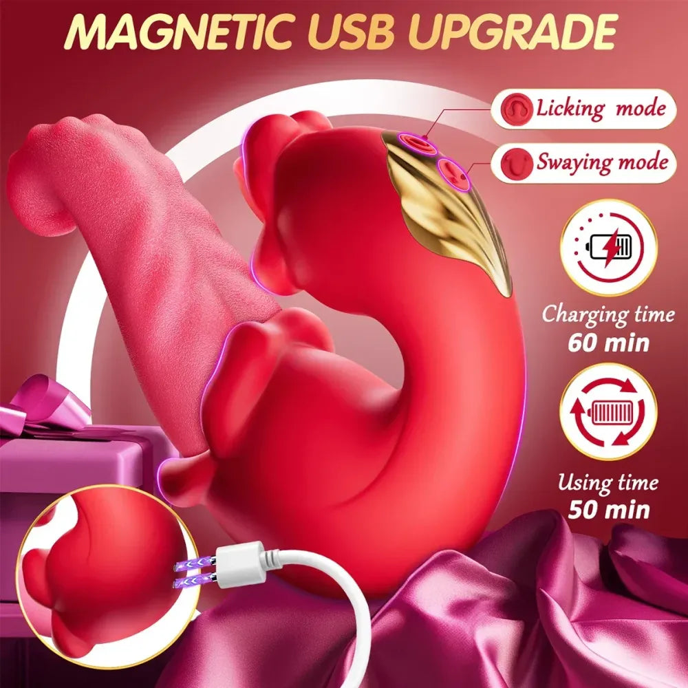 4-in-1 Tongue Thrusting Dildo for Women - Clit Stimulator