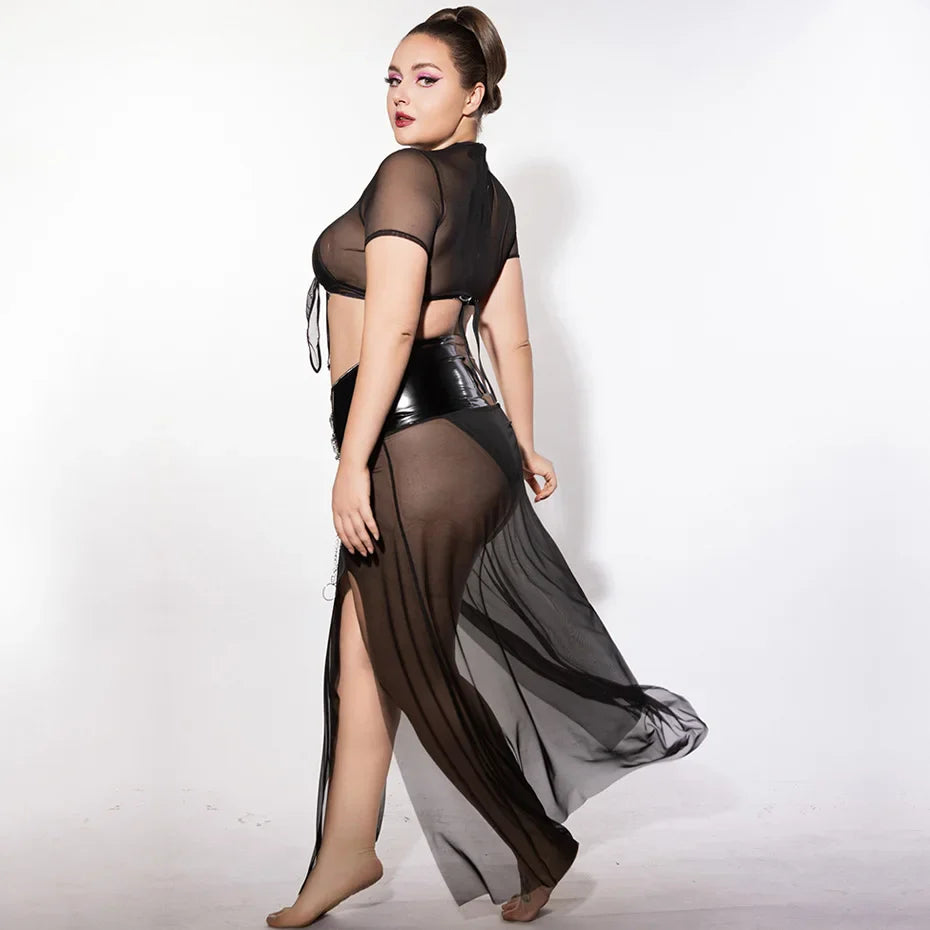 Plus Size Black Lingerie Set Top & Skirt Babydoll Sleepwear