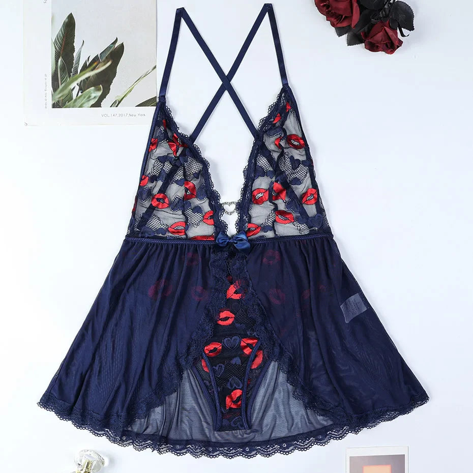 Transparent Lace Babydoll Nightgown Set Alluring Lingerie