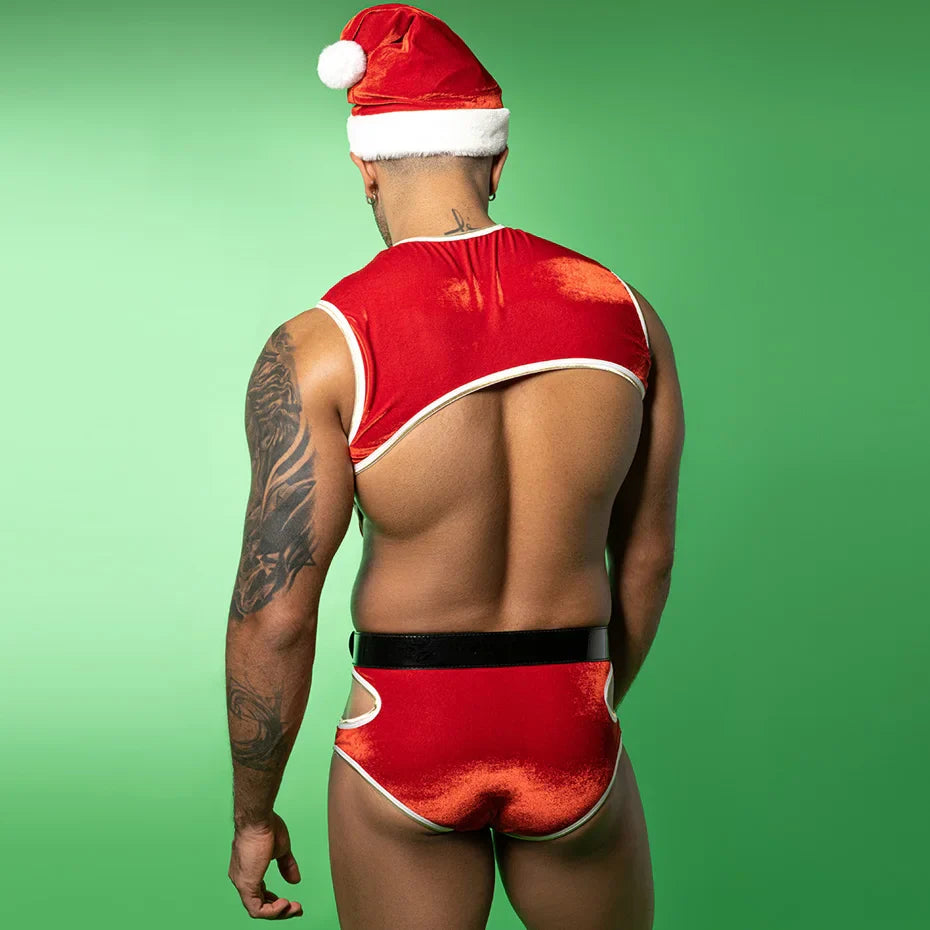 Red Hollow Out Bodysuit Nightwear Set For Men Alluring