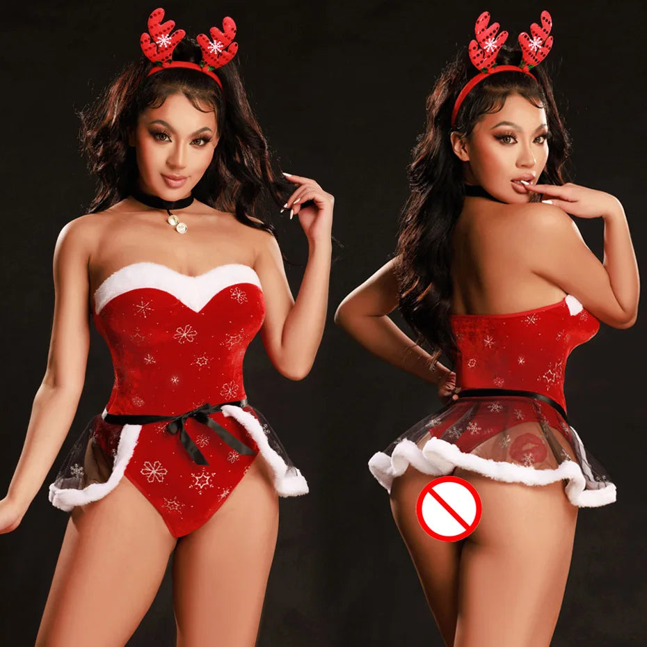 Alluring Christmas Lingerie Bodysuit Role Play Costume