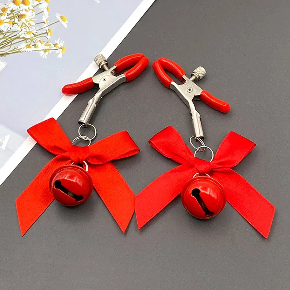 Adjustable Bow Nipple Clamps With Bells Adult Sex Toys