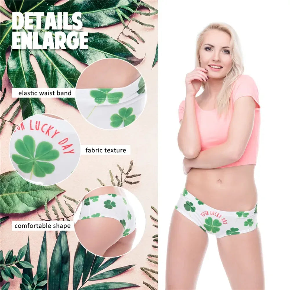DeanFire Lucky Day Clover Cartoon Print Women Panties